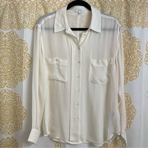 Reiss 100% silk pocket front button up blouse top in white/cream